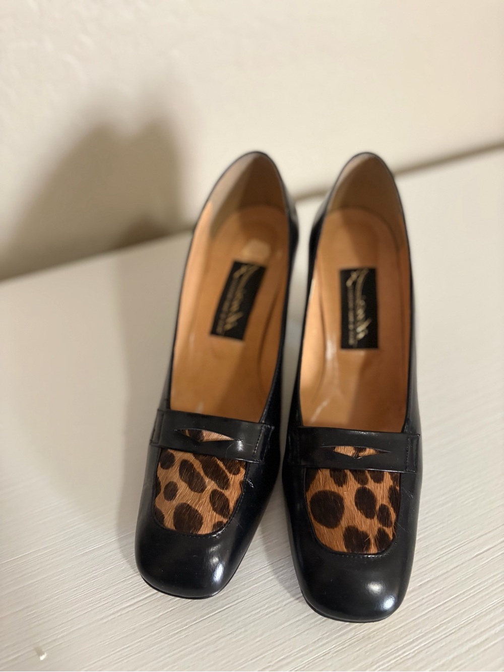 🖤🐆1960s Vintage Saks Fifth Avenue Calf Hair Leopard & Leather Heel Loafer🐆🖤